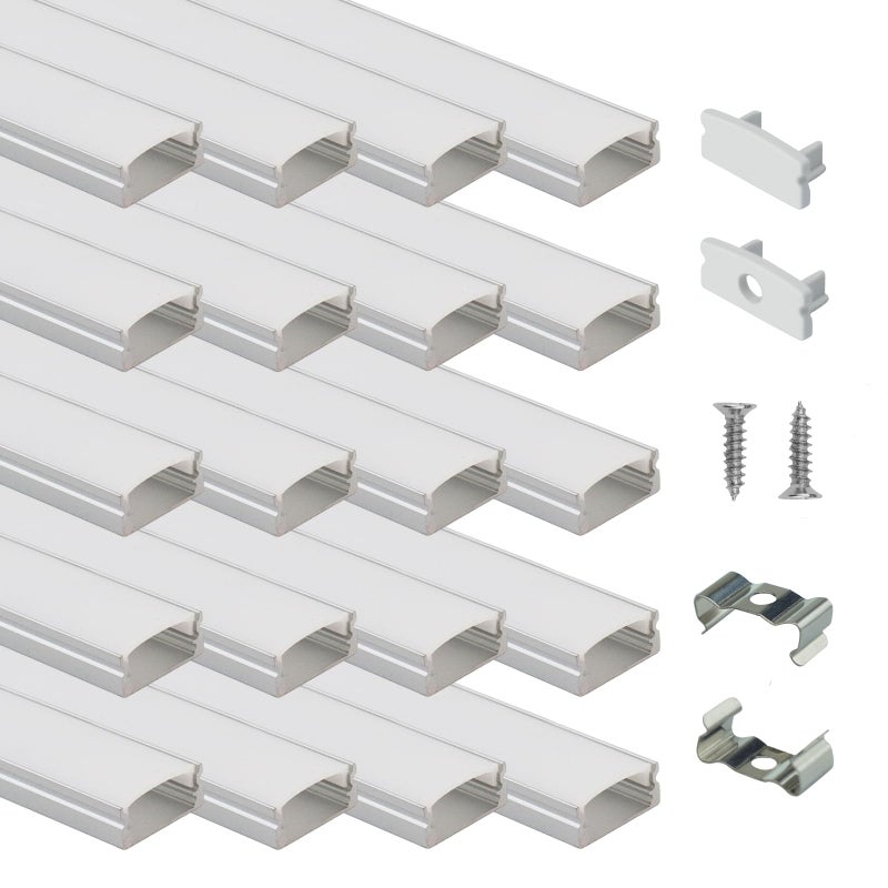 Muzata 20Pack 6.6FT/2M LED Channel Aluminum U Shape Silver LED Strip Diffuser Channel with Milky White Cover Easy Installation U1SW WW 2M - Image 1